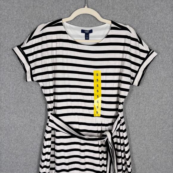 Chaps Dress Small Black Knee T Shirt Tie Belt Wrap Stretch Basic Comfort Casual - Picture 2 of 16